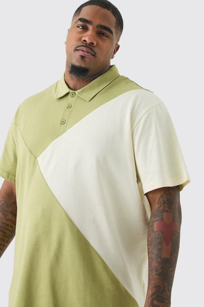 boohoo Mens Plus Color Block Polo - Green Cover