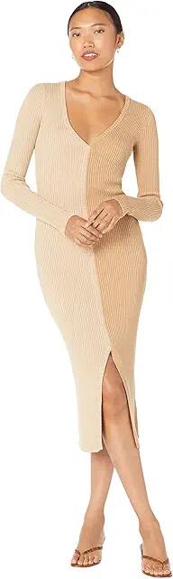 MONROW Color-Block Cardi Dress (Doe/Off-White) Women's Clothing Cover