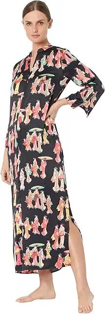 N by Natori Geisha Satin 52 Caftan (Black Multi) Women's Pajama Cover