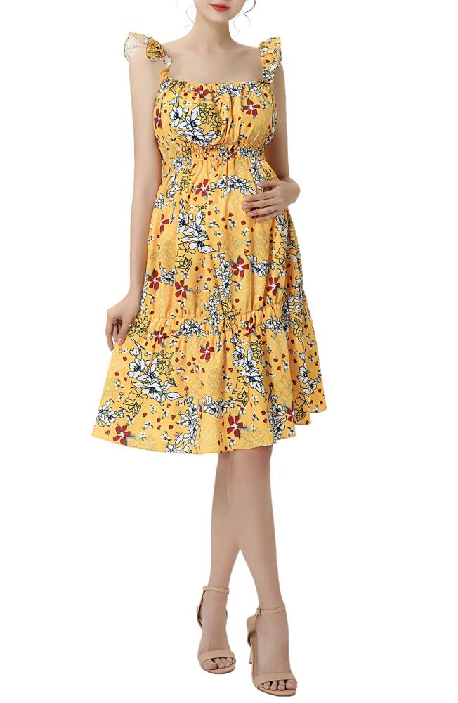 Kimi and Kai Jamie Floral Ruffle Strap Maternity Sundress in Yellow Cover