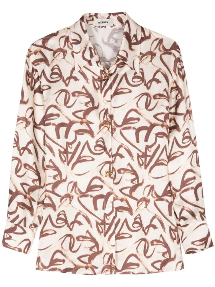 AERON Chase abstract-print satin shirt - Neutrals Cover