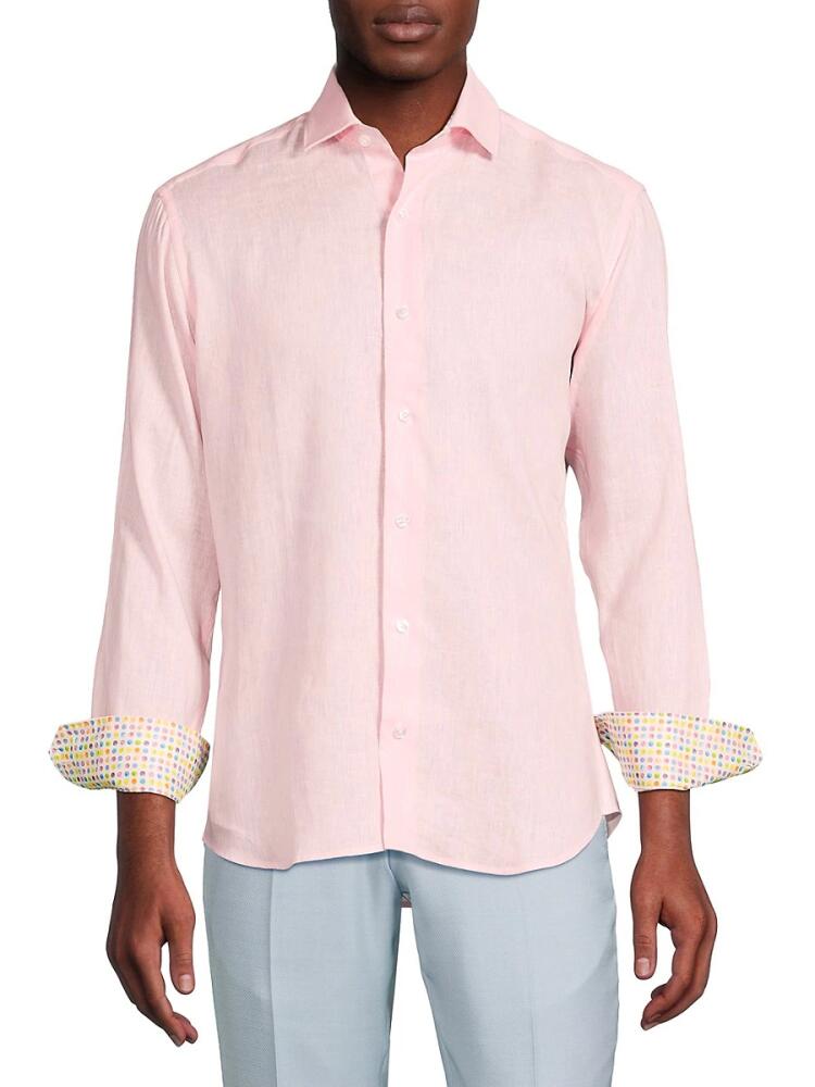 Bertigo Men's Button Down Linen Shirt - Pink Cover