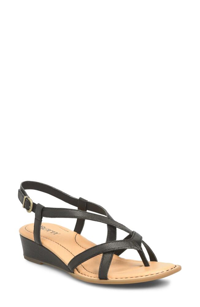 Børn Sibyl Slingback Wedge Sandal in Black Leather Cover