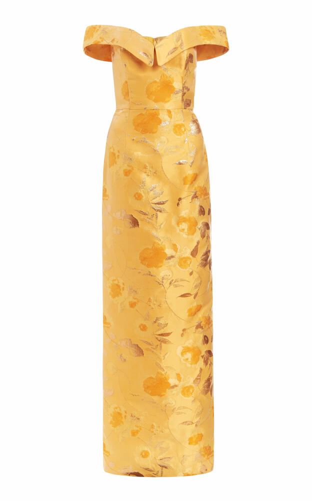 Markarian - Sarika Floral Brocade Off-The-Shoulder Column Gown - Gold Cover