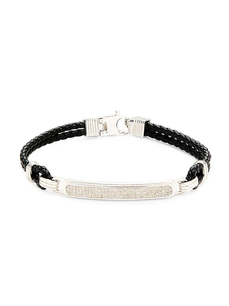 Esquire Men's Leather, Stainless Steel & 0.25 TCW Diamond Bracelet Cover