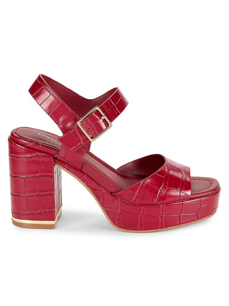 Kenneth Cole New York Women's Darls Croc Embossed Leather Sandals - Red Cover