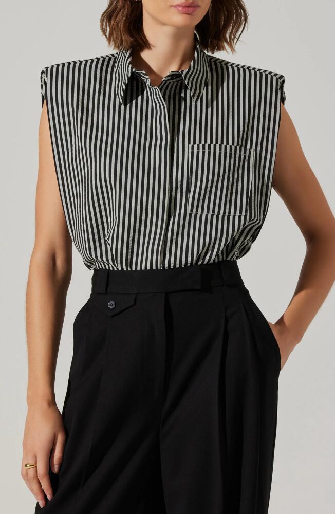 ASTR the Label Elswyth Stripe Boxy Sleeveless Button-Up Shirt in Black Cover