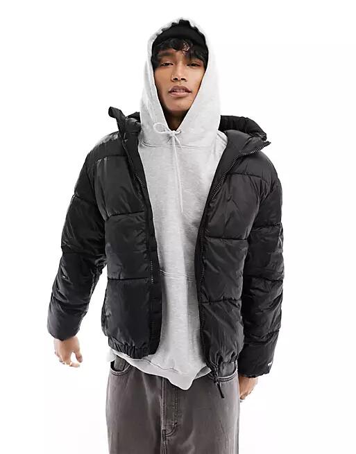 Pull & Bear puffer jacket with hood in black Cover