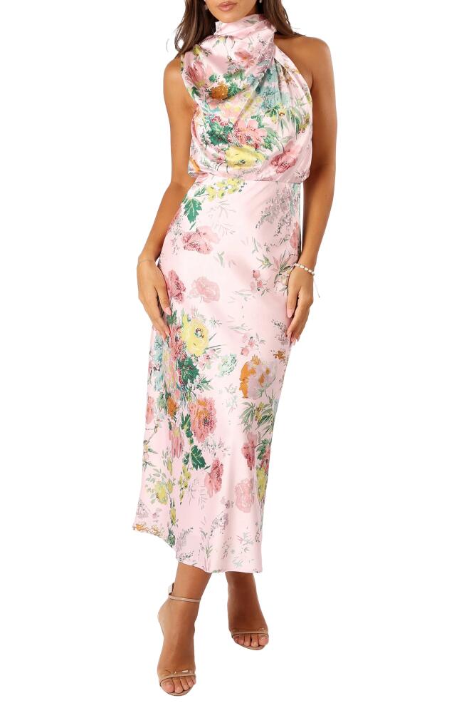 Petal & Pup Anabelle Floral Mock Neck Satin Cocktail Dress in Pink Floral Cover