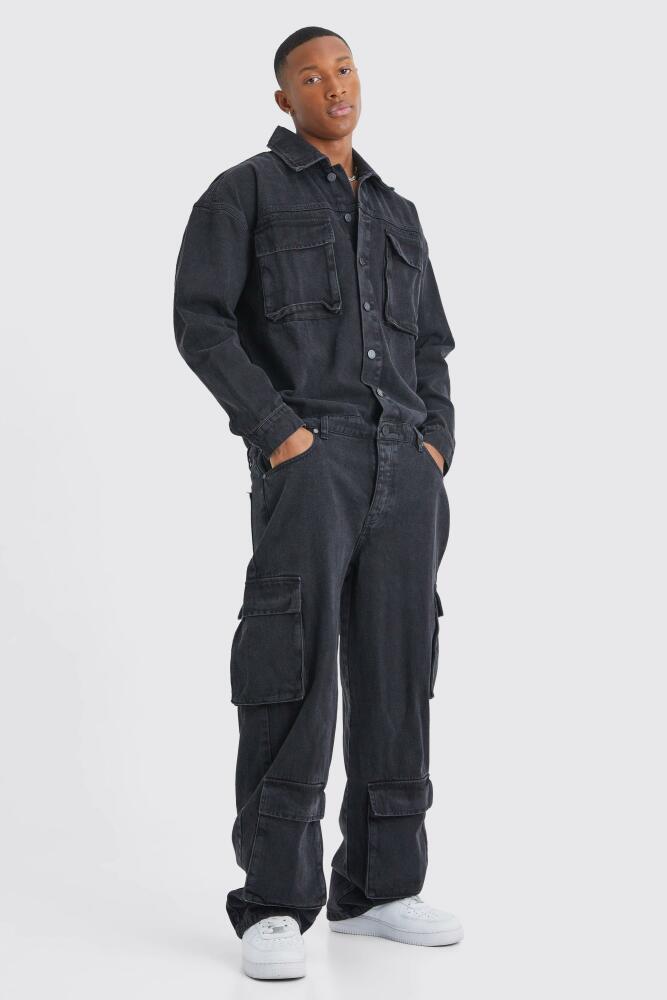 boohoo Mens Oversized Denim Boilersuit - Black Cover