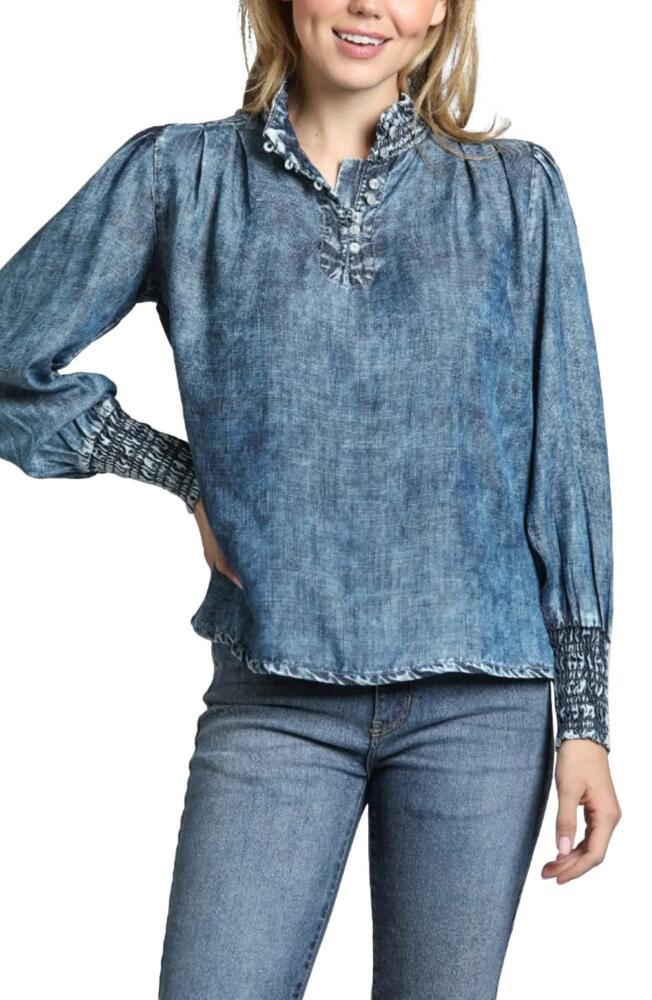 APNY Moon Wash Balloon Sleeve Button-Up Shirt in Indigo Cover