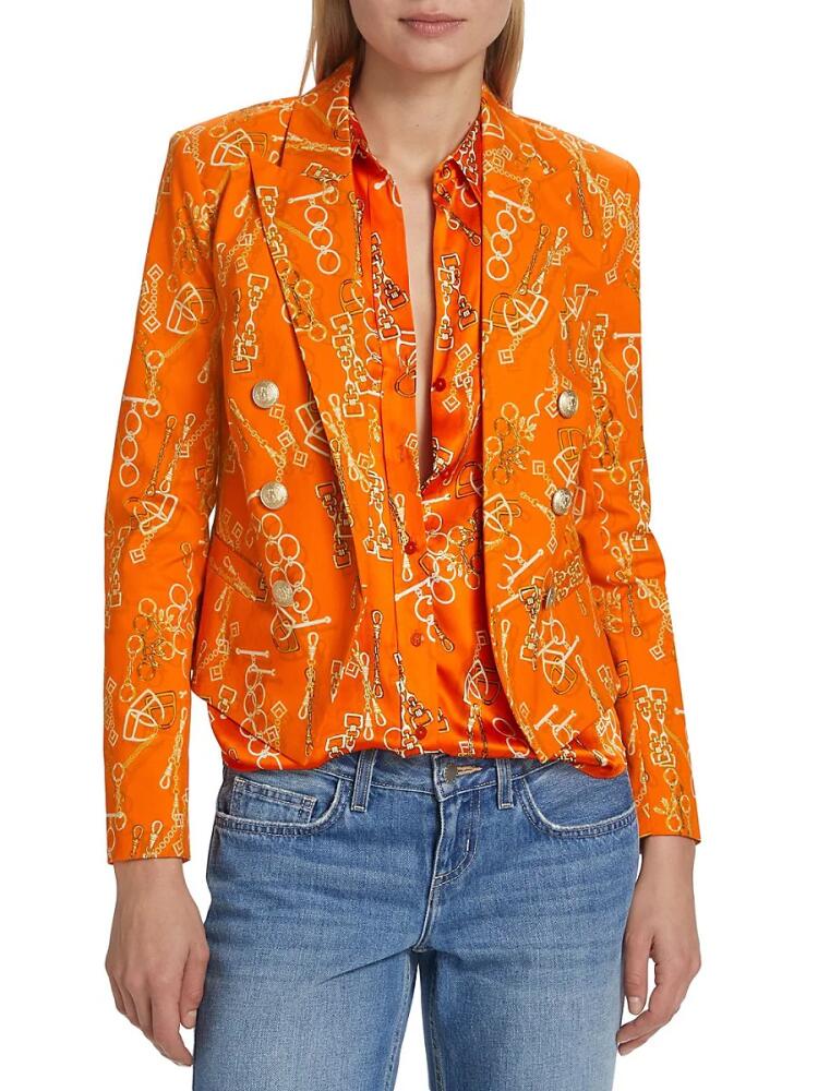 L'AGENCE Women's Brooke Chain Double-Breasted Sportcoat - Orange Cover