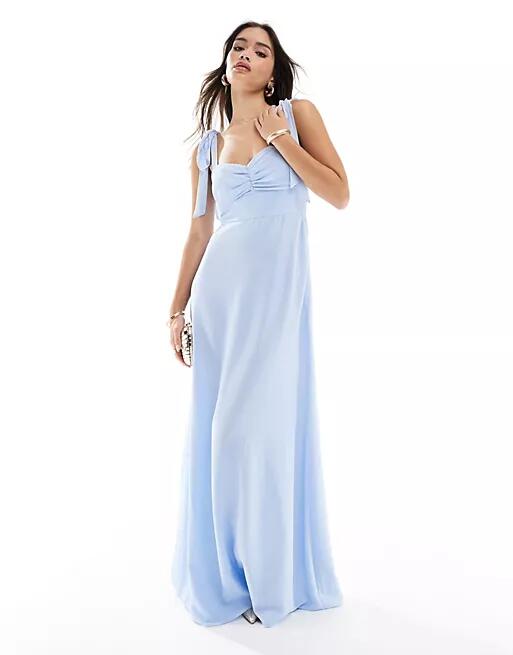 Six Stories Bridesmaid bow shoulder chiffon maxi dress in powder blue-Purple Cover