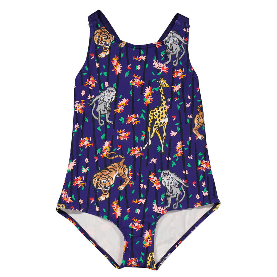 Kenzo Girls Blue Bamboo Jungle Print 1-Piece Swimsuit Cover