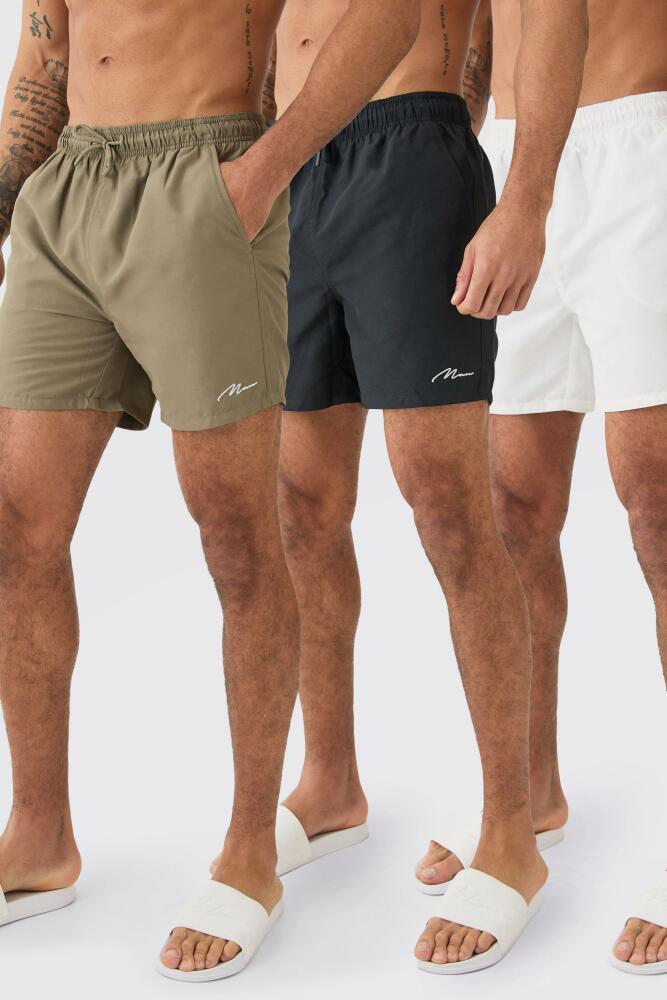 boohoo Mens Man Signature Mid Length 3 Pack Swim Short - Multi Cover