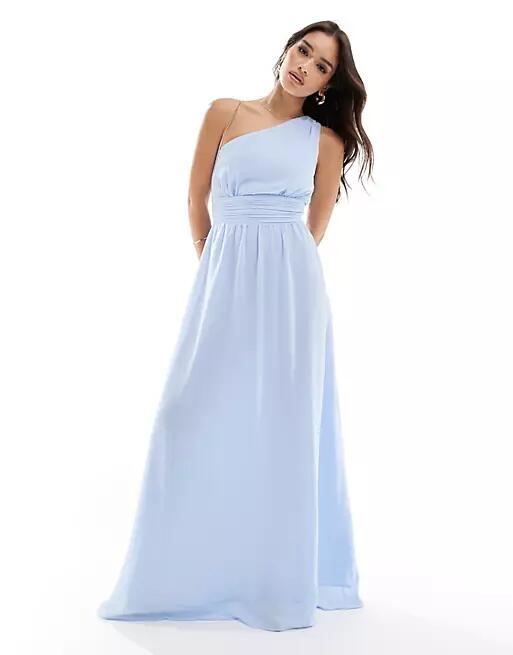 Six Stories Bridesmaid one shoulder chiffon maxi dress in powder blue-Purple Cover