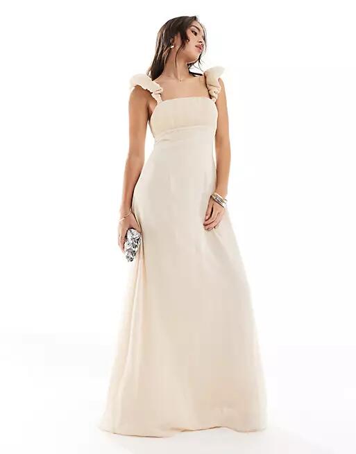 Six Stories Bridesmaid ruched chiffon maxi dress in champagne-Neutral Cover