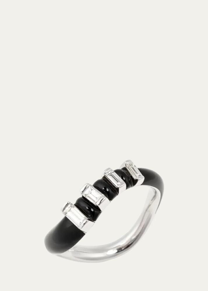 Nikos Koulis Oui Wave Band Ring in 18K White Gold with Black Enamel and White Diamonds Cover