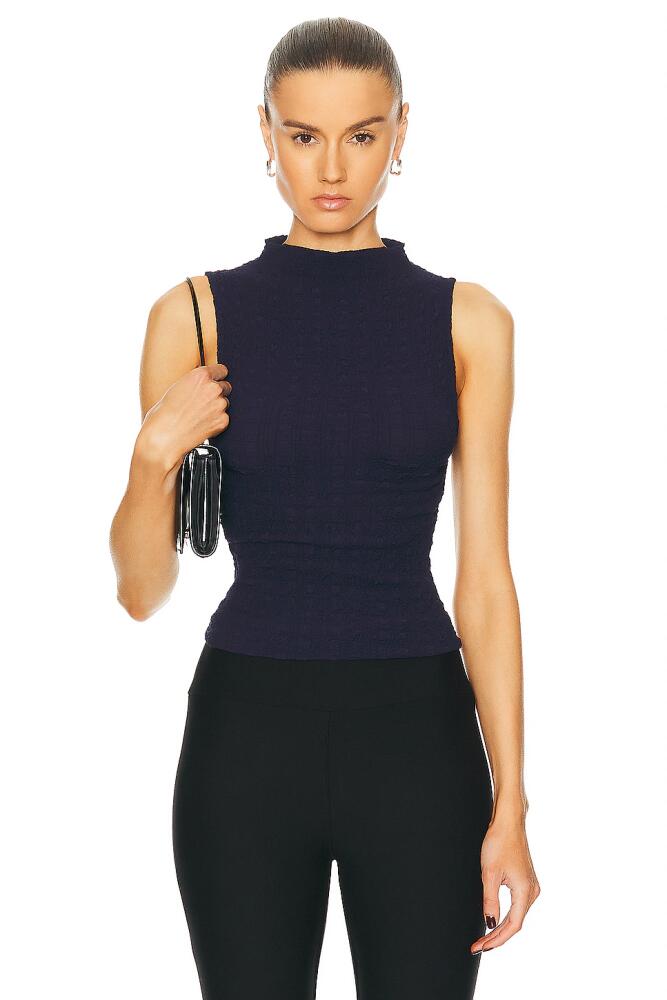 Enza Costa Puckered Sleeveless Hi-neck Top in Navy Cover