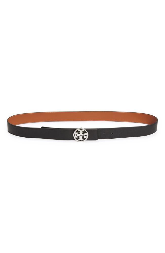 Tory Burch Miller 1.5-Inch Reversible Logo Belt in Black /Classic Cuoio /Silver Cover