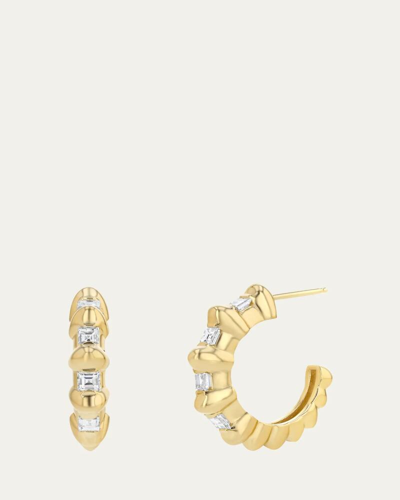 Lizzie Mandler Fine Jewelry 18K Yellow Gold Bubble Bar Single-Row Carre Diamond Hoop Earrings Cover