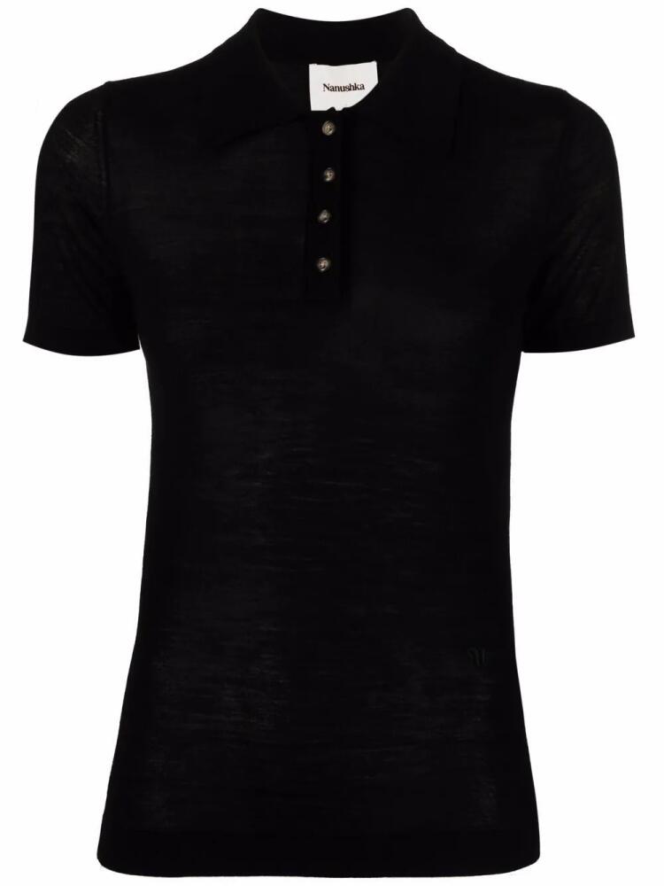 Nanushka semi-sheer knitted polo shirt - Black Cover