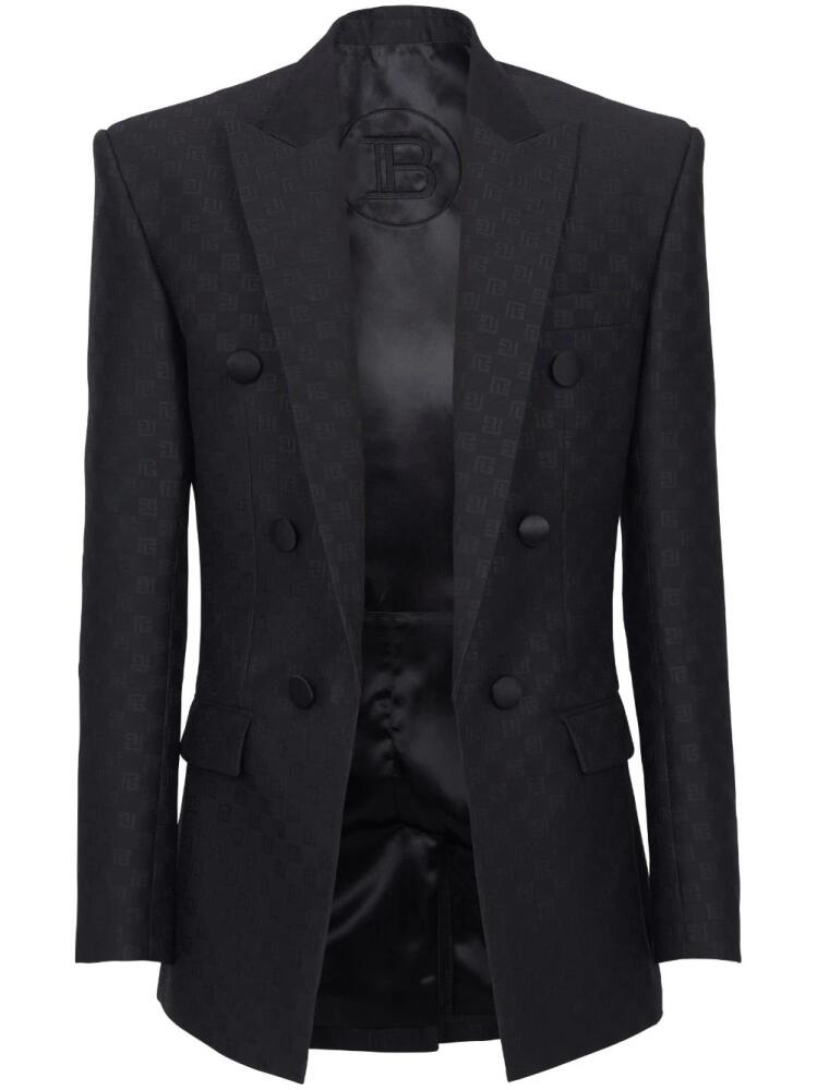 Balmain Mini Monogram-print satin blazer - Black Cover