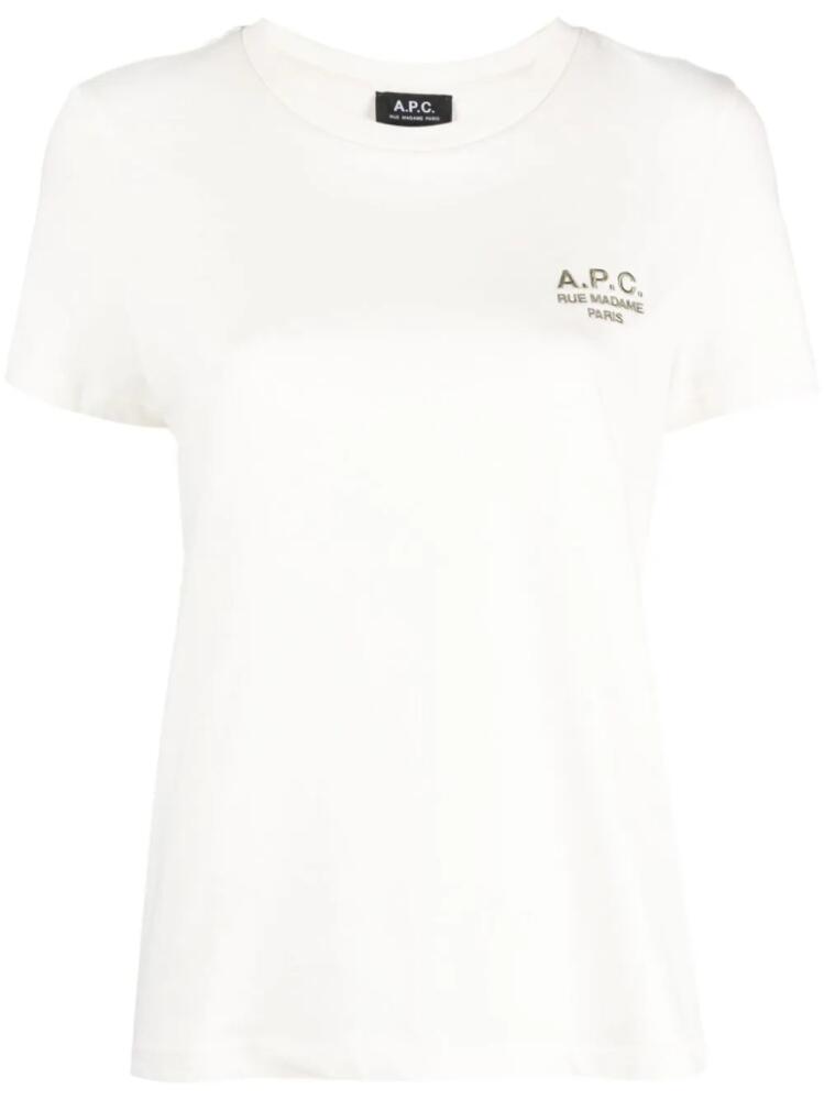 A.P.C. logo-embroidered cotton T-shirt - Neutrals Cover