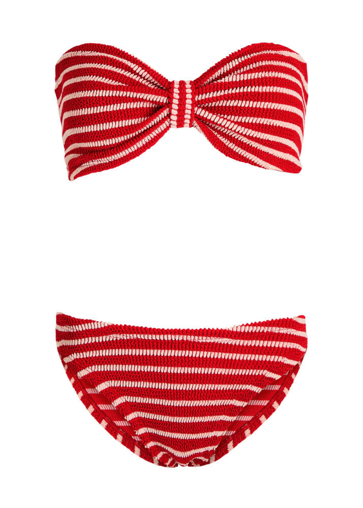 Hunza G - Jean Seersucker Bikini, Red, One Size, Bandeau, Elasticated, Knot Detail, Hand Wash, Hunza G Bikini Jean Cover