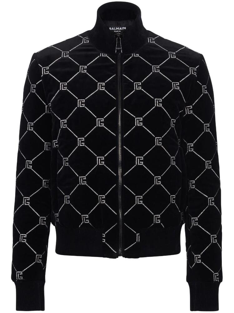 Balmain rhinestone-embellished quilted bomber jacket - Black Cover