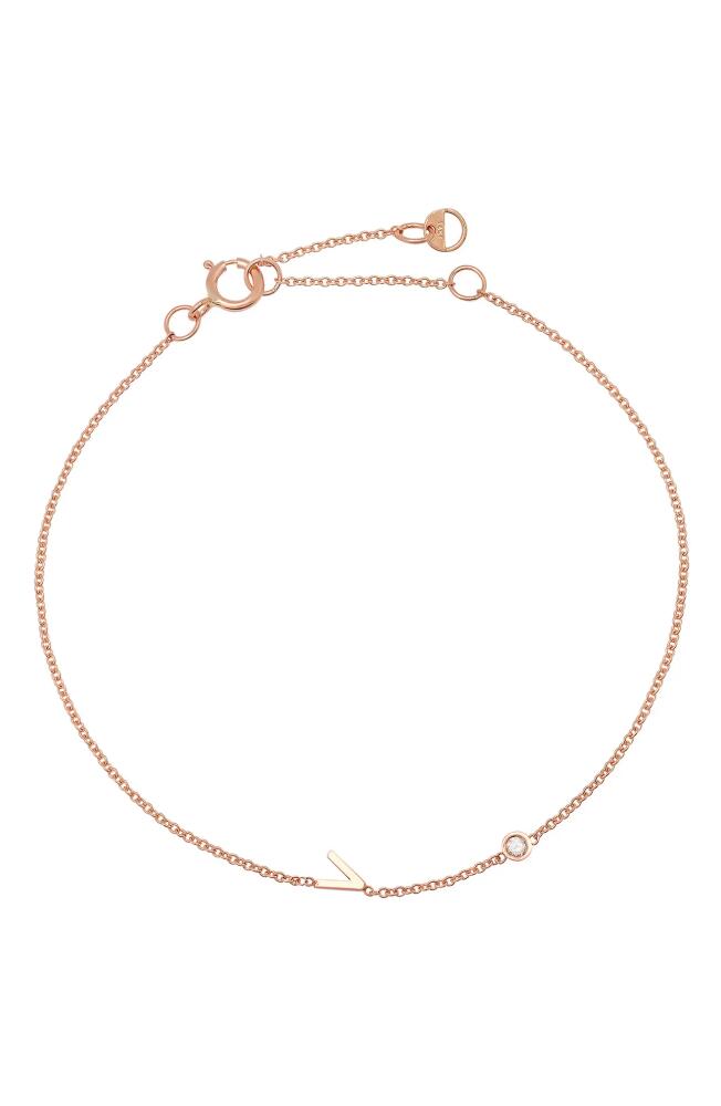 BYCHARI Initial & Diamond Bracelet in 14K Rose Gold-V Cover