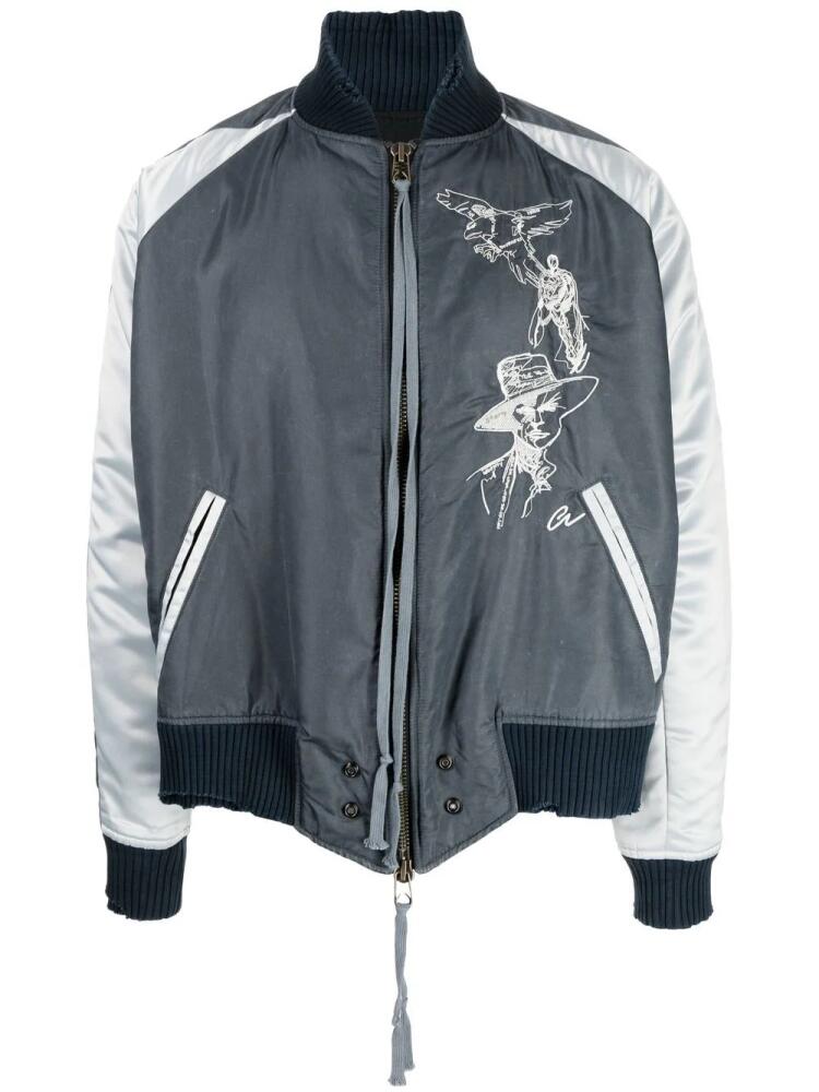 Greg Lauren sketch-print bomber jacket - Blue Cover