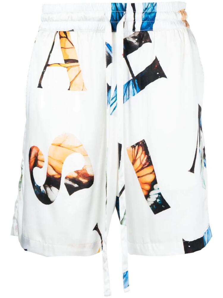 Nahmias graphic-print silk shorts - White Cover