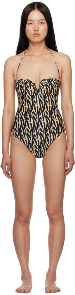 Nanushka Beige & Black Brissa One-Piece Swimsuit Cover