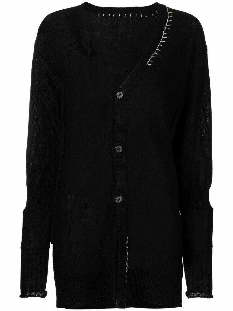 Yohji Yamamoto contrasting-stitch V-neck cardigan - Black Cover