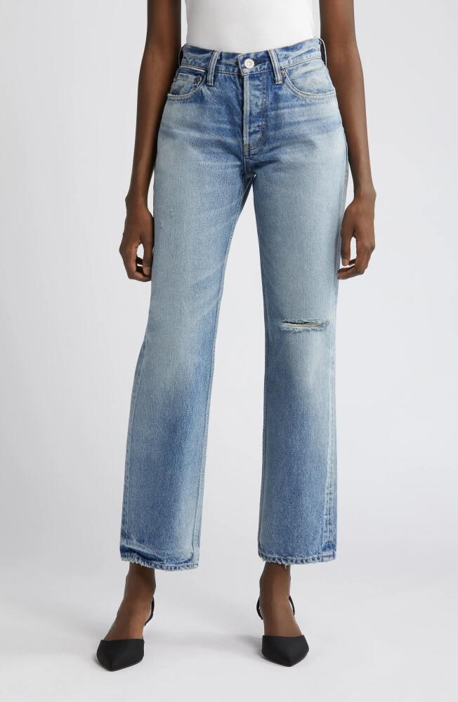 MOUSSY VINTAGE Ballard Ripped Mid Rise Straight Leg Jeans in Light Blue Cover