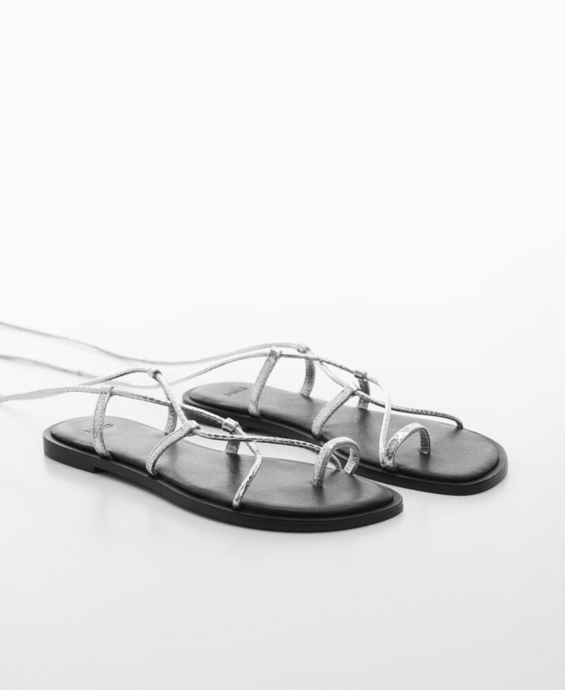 Mango Women's Metallic Snake Sandals - Silver Cover