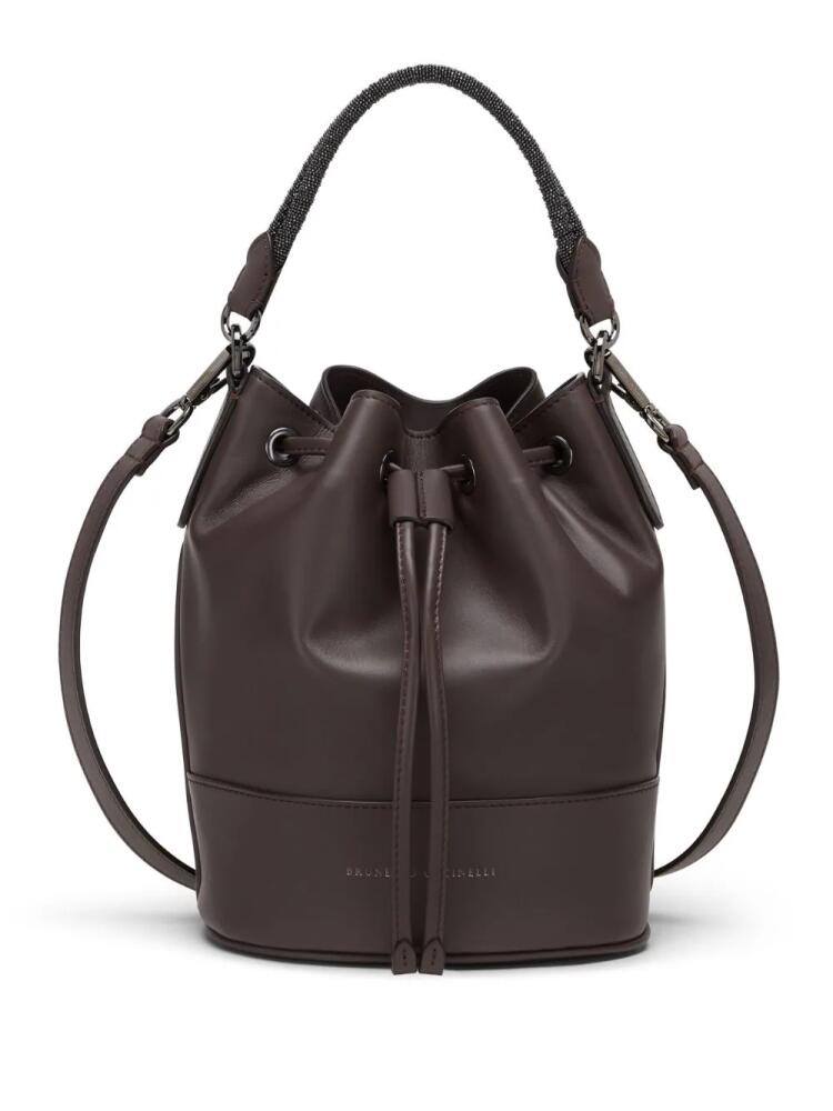 Brunello Cucinelli logo-stamp leather bucket bag - Brown Cover