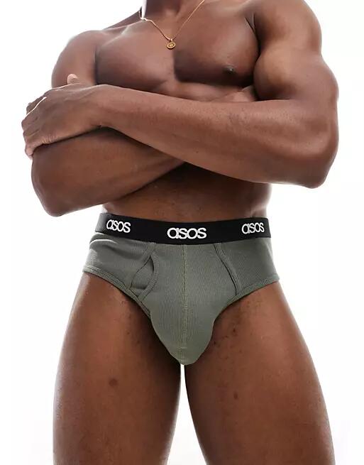 ASOS DESIGN capsule collection ribbed briefs in dark green Cover