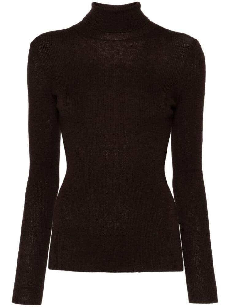 Maje roll-neck ribbed-knit jumper - Brown Cover