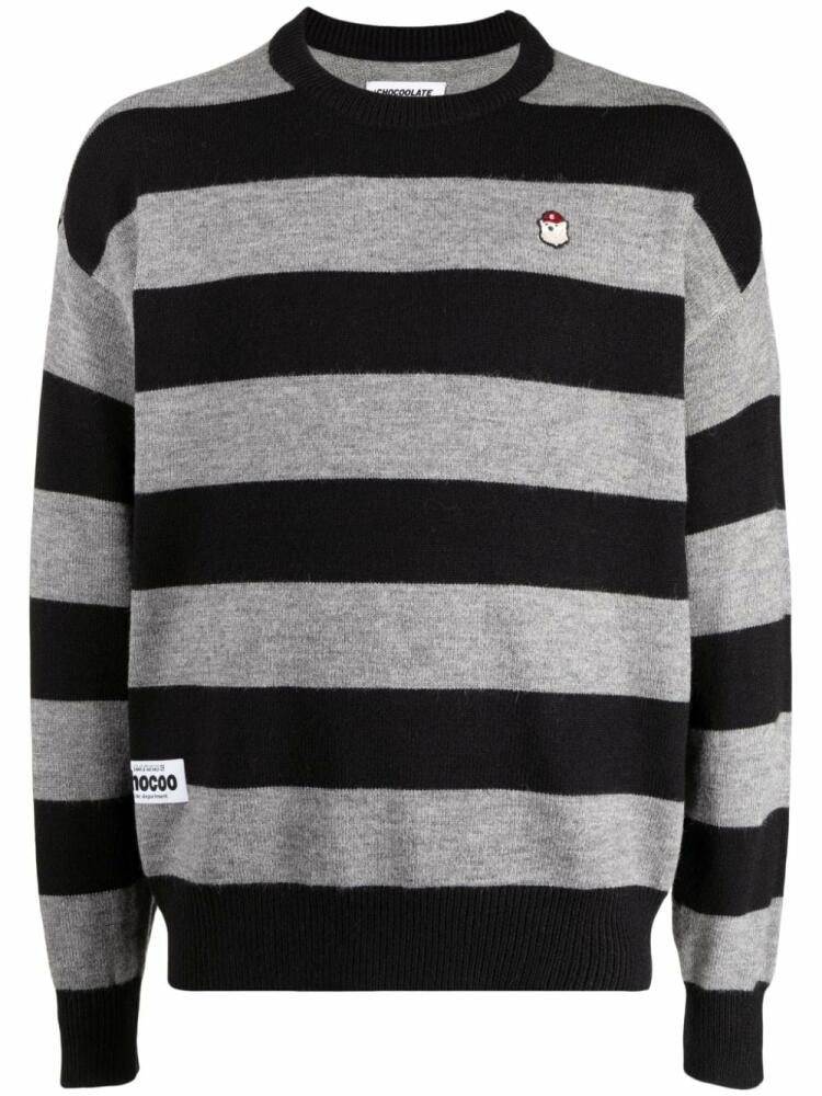 CHOCOOLATE logo-patch stripe-pattern jumper - Black Cover