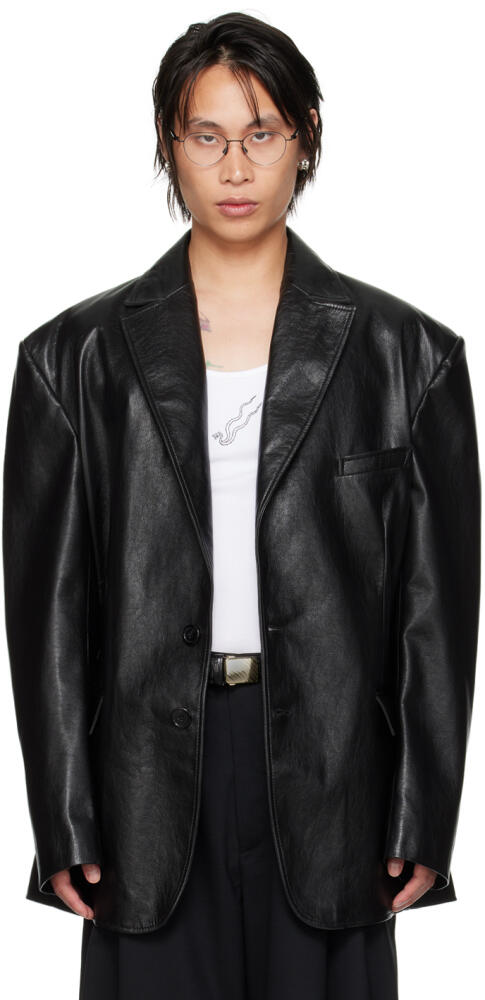 LU'U DAN Black CLOT Edition Oversized Tailored Faux-Leather Blazer Cover