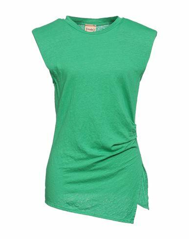 Nude Woman T-shirt Emerald green Linen, Elastane Cover