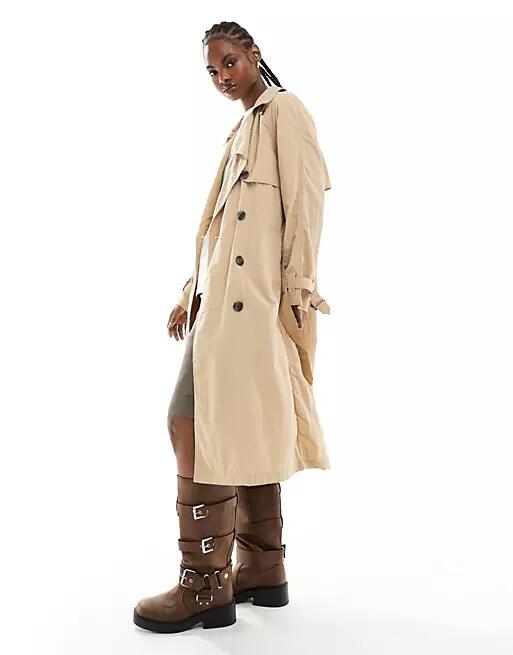 French Connection long lightweight trenchcoat in stone-Neutral Cover