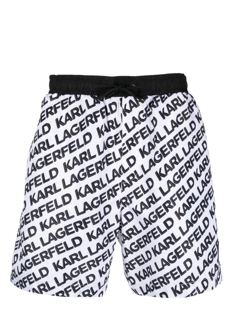 Karl Lagerfeld Diagonal logo-print swim shorts - White Cover