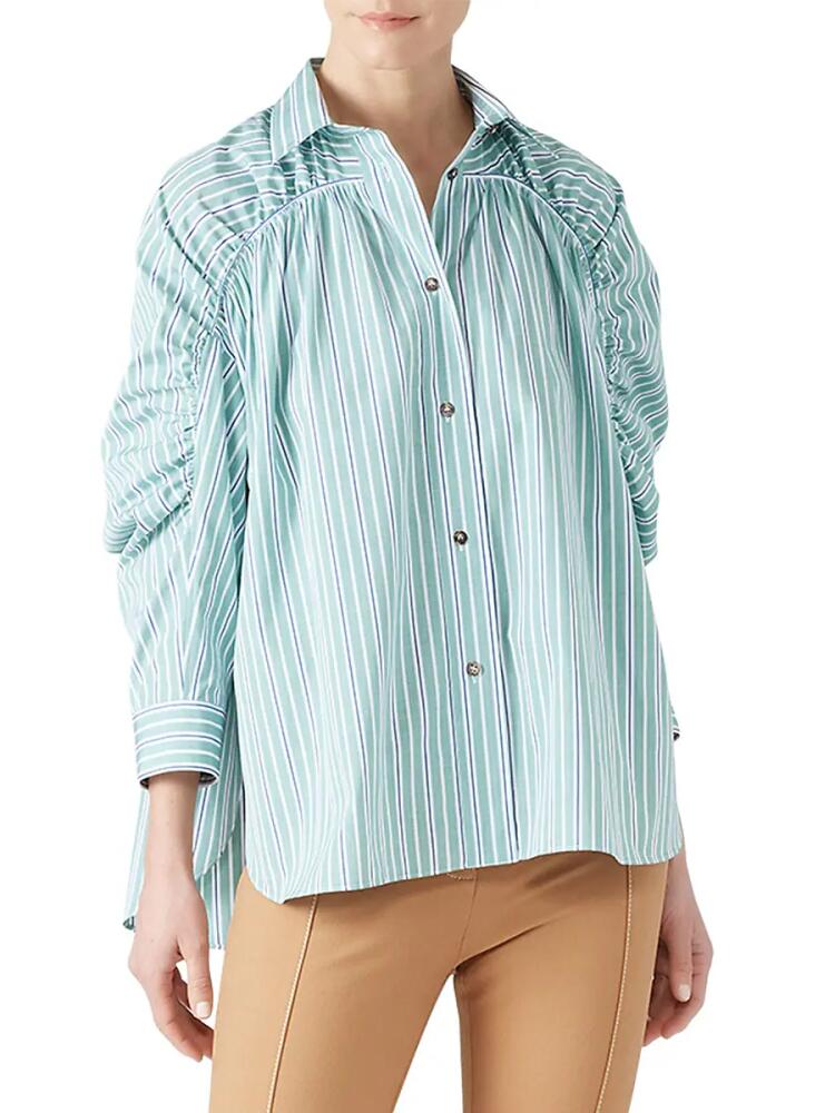 Cédric Charlier Women's Striped Ruched Sleeve Shirt - Green Cover