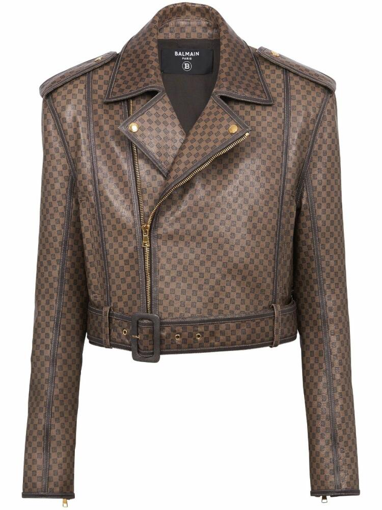 Balmain logo-embossed leather jacket - Brown Cover