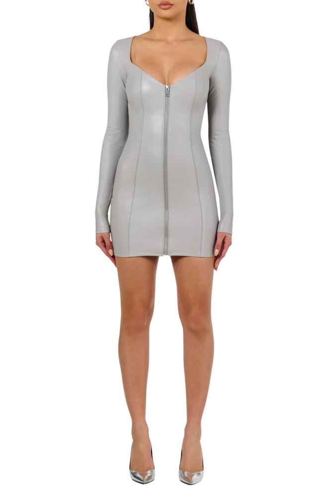 Naked Wardrobe Long Sleeve Zip-Up Faux Leather Minidress in Light Grey Cover