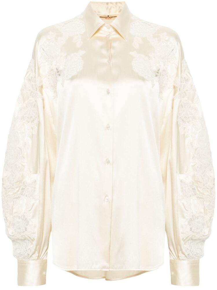 Ermanno Scervino lace-panelled satin shirt - Neutrals Cover