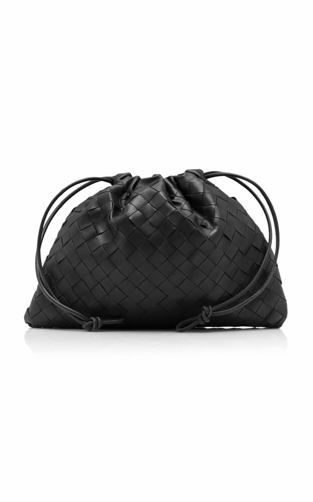 Bottega Veneta - Medium Drawstring Intrecciato Leather Clutch - Black Cover